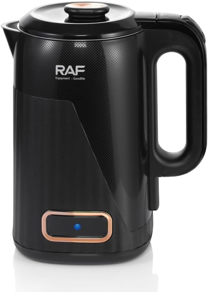 RAF R.7893B Electric Kettle side view – gloss black with LED indicator
