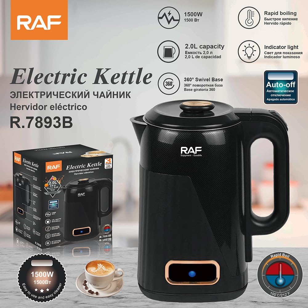 RAF R.7893B Electric Kettle with box – black and rose gold 1500W