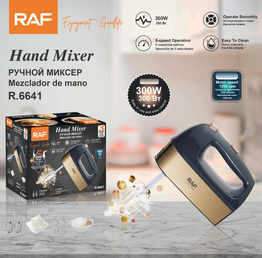 RAF Hand Mixer 300W | 5-Speed Electric Mixer with Beaters & Dough Hooks (R.6641)