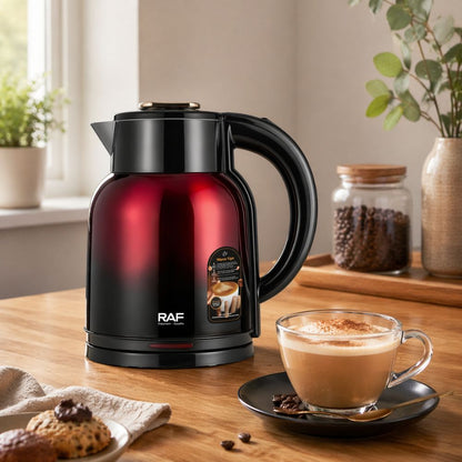 RAF R.7312 Electric Kettle lifestyle – kitchen setting with coffee