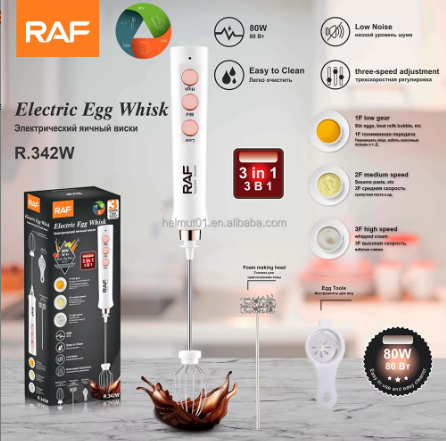 RAF R.342 Electric Egg Whisk 3-in-1 – 80W USB Rechargeable Milk Frother