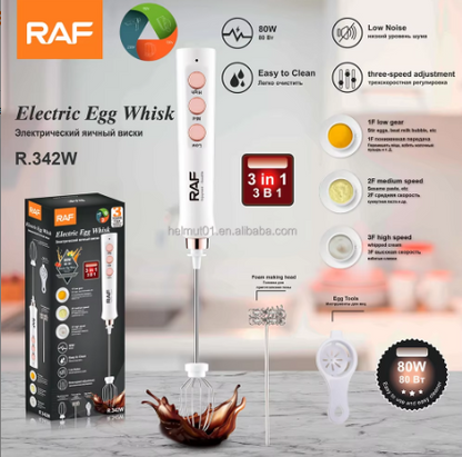 RAF R.342 Electric Egg Whisk 3-in-1 – 80W USB Rechargeable Milk Frother