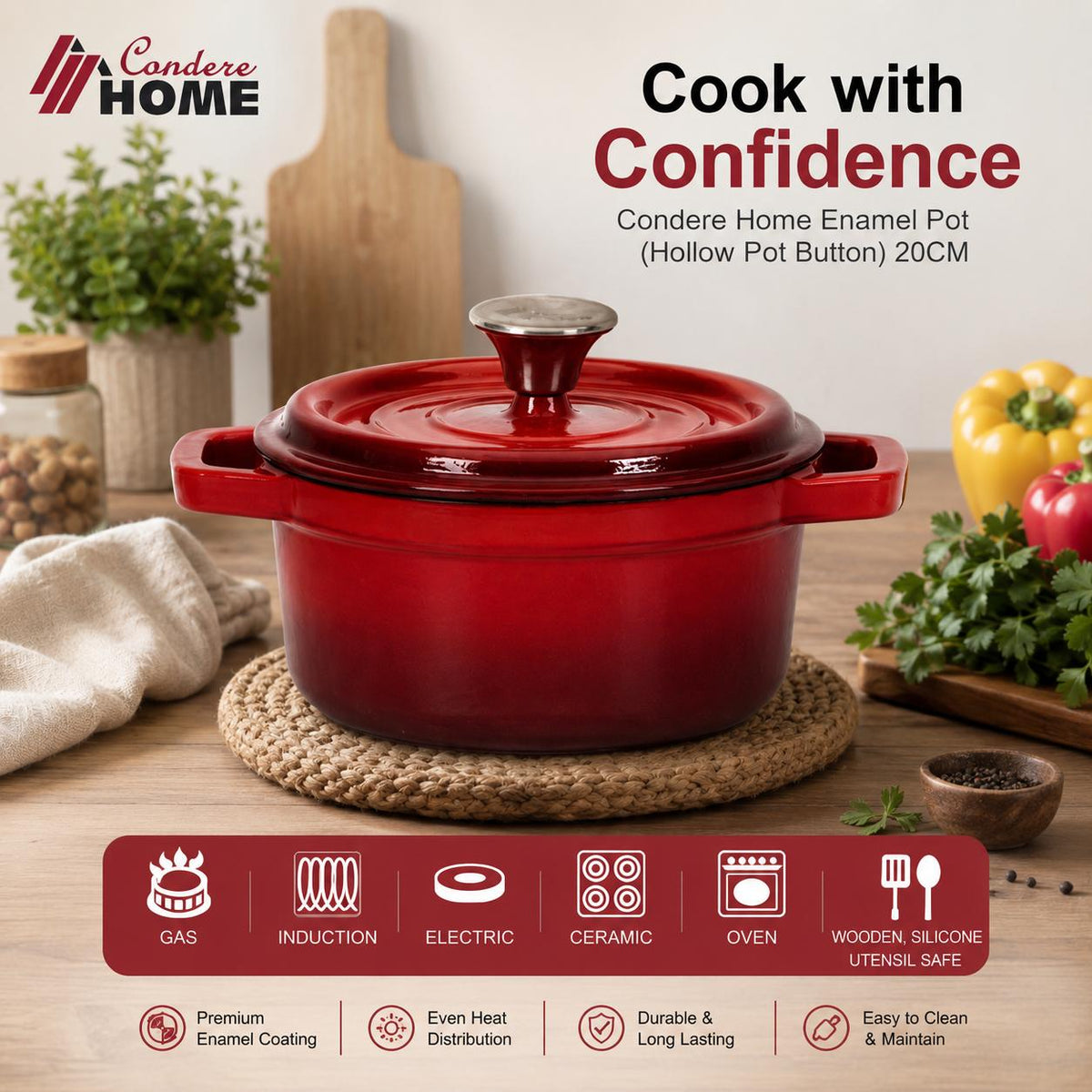 Condere Home Enamel Pot 20CM - Cook with Confidence