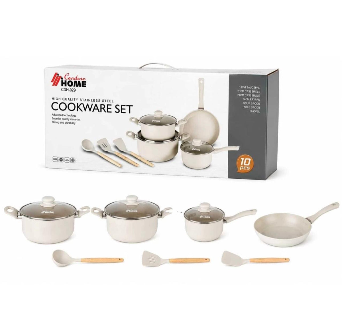 Condere Home 10-Piece Stainless Steel Cookware Set CDH-029 Cream