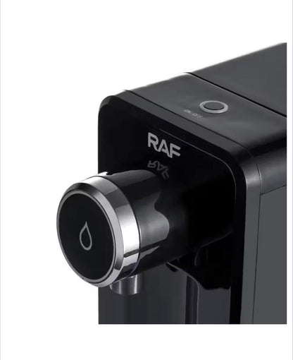 RAF R.11008 Water Dispenser – close-up of green LED water drop button and RAF logo