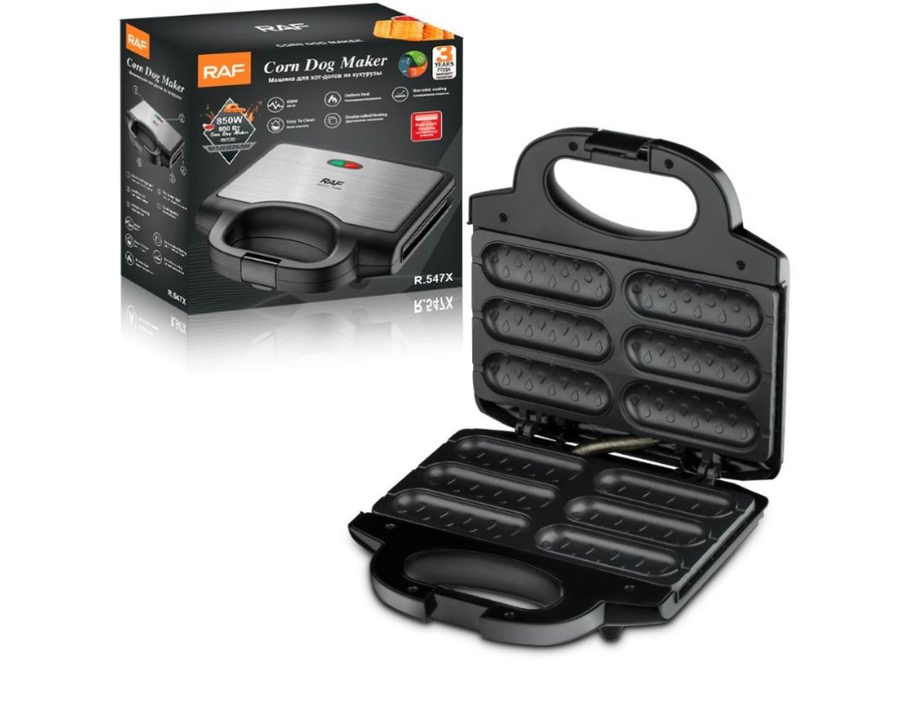 RAF R.547X Corn Dog Maker – open non-stick plates close-up